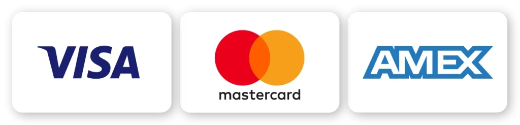 Visa, MasterCard, Amex card icons